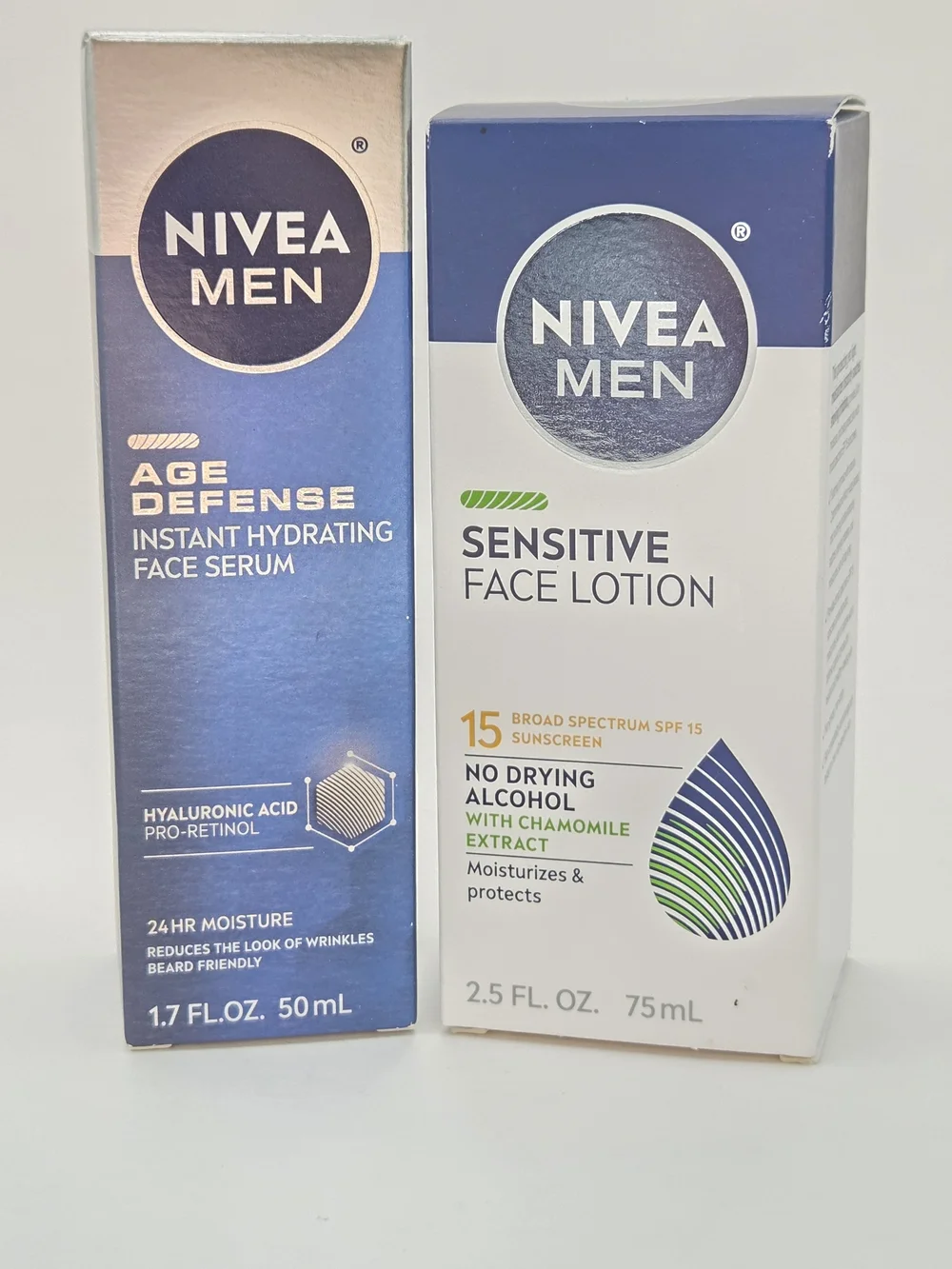 NIVEA Men Age Defense Serum + Sensitive SPF 15 Face Lotion Set